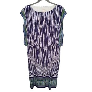 Chico's Ikat Navy Blue Blouson Sleeveless Dress Size 2 Large 12
